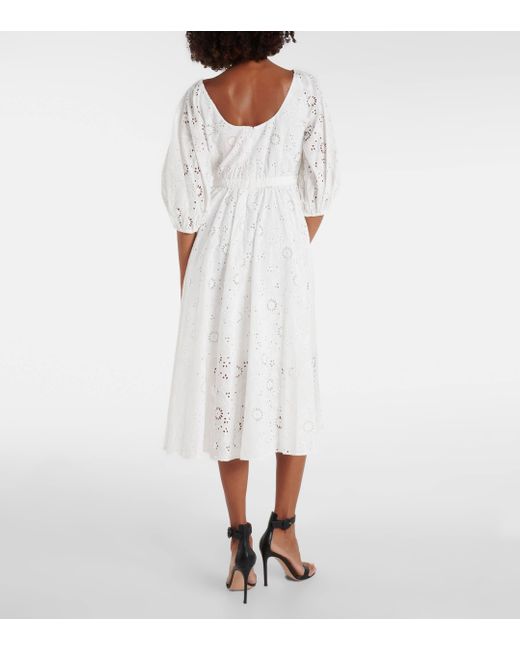 Carolina Herrera White Openwork Embroidered Cotton Midi Dress