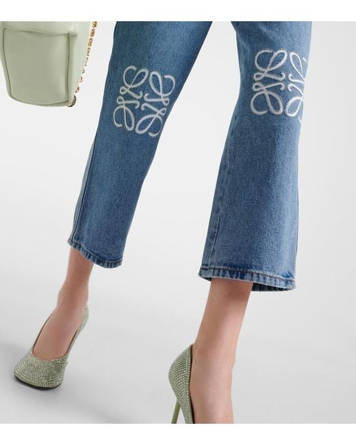 Loewe Anagram Mid-Rise Cropped Straight Jeans in Blue | Lyst