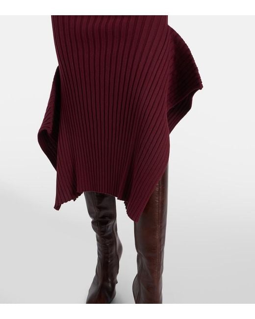 Stella McCartney Red Asymmetric Ribbed-Knit Midi Skirt
