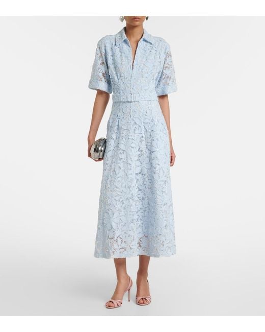 Jonathan Simkhai Blue Deanna Lace Guipure Cotton Midi Dress