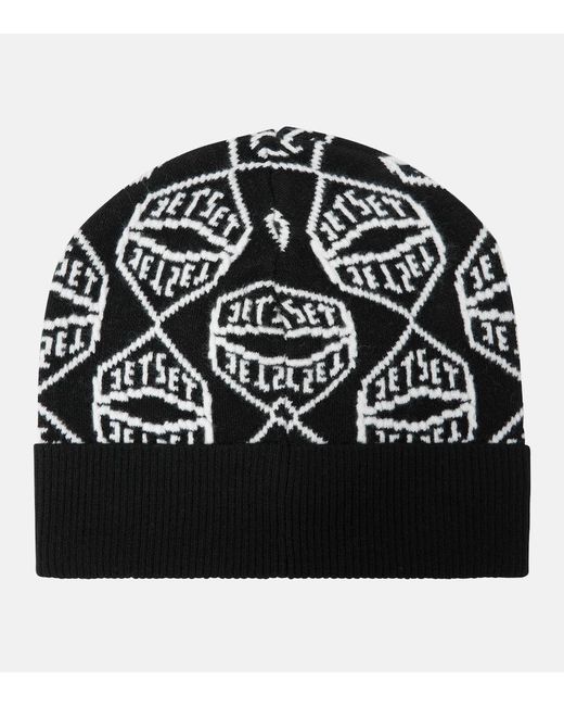 Jet Set Black Logo Wool-Blend Beanie