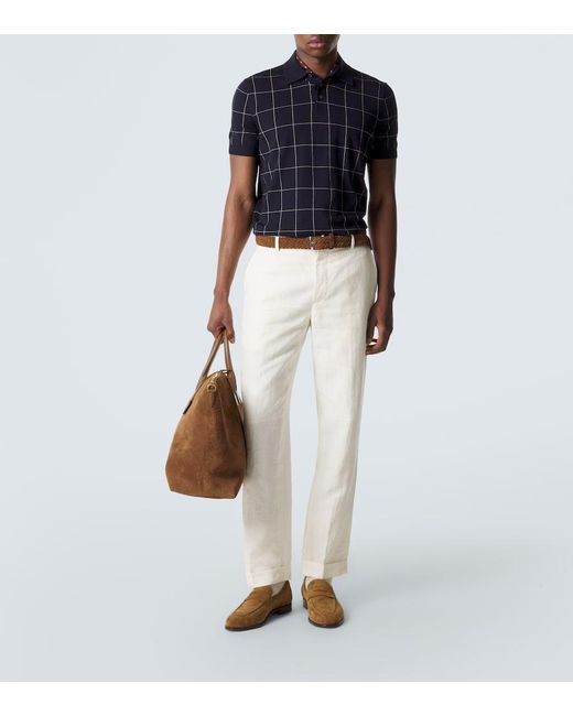 Dunhill Blue Colorblocked Cotton And Silk Sweater for men