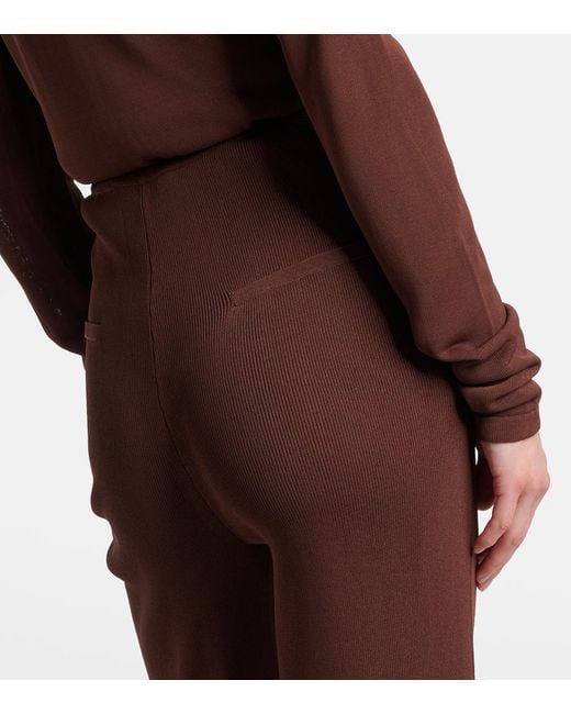 AYA MUSE Brown Ribbed-Knit Flared Pants