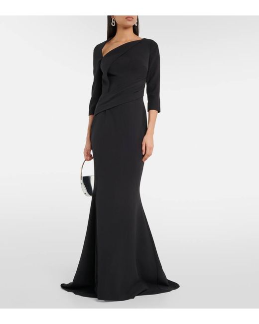 Safiyaa Black Pollina Crepe Gown