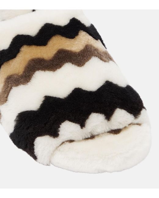 Chloé Multicolor Saam Chevron Shearling Slides
