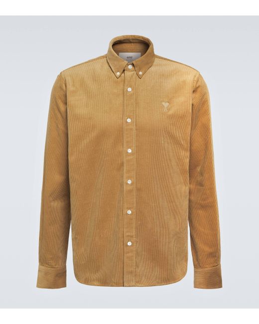 AMI Brown Ami De Cour Cotton Corduroy Shirt for men