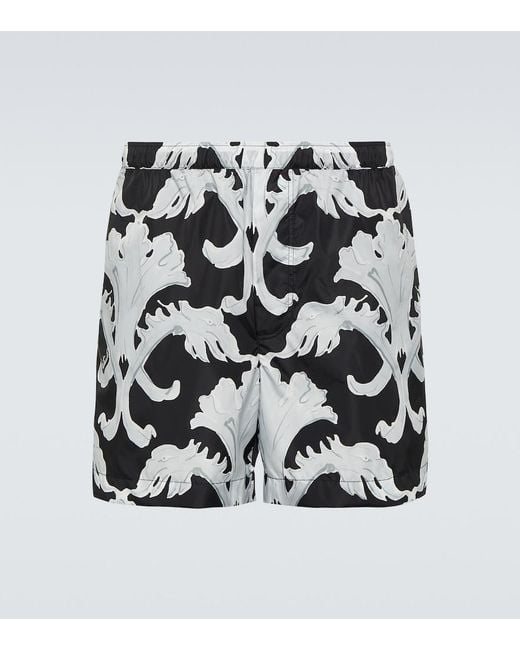 Valentino Black Printed Swim Trunks for men