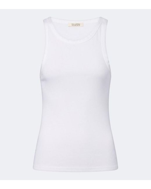 Nili Lotan White Jennifer Ribbed-Knit Cotton Tank Top