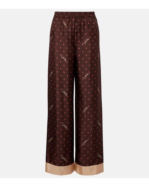 Valentino Brown Printed Silk Twill Palazzo Pants