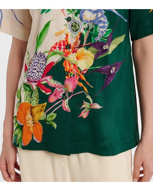 Camisa Aggie En Mezcla De Lino Floral ALÉMAIS de color Green