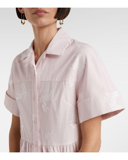 Erdem Pink Embroidered Tiered Cotton Shirt Dress