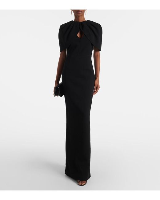 Rebecca Vallance Black Cameron Caped Crepe Gown