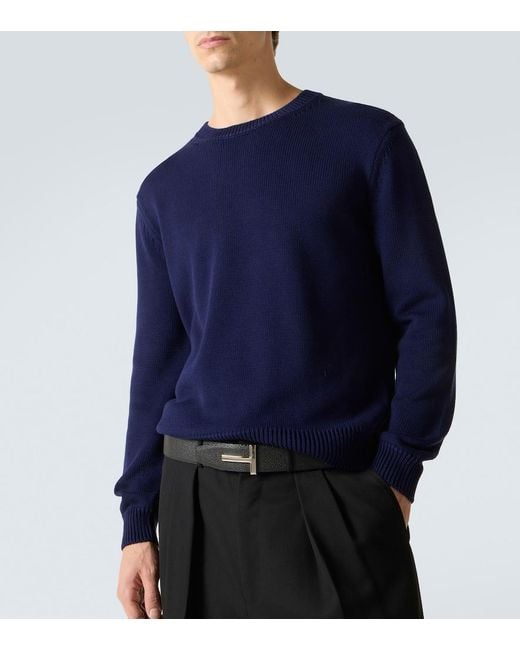 Tom Ford Blue Cotton And Silk Sweater for men
