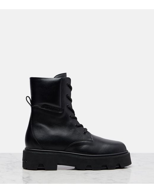 Moncler Black Schnuerstiefel Aurea Aus Leder