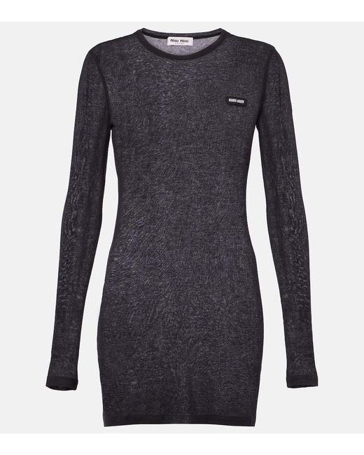 Miu Miu Blue Logo Cotton Jersey Minidress