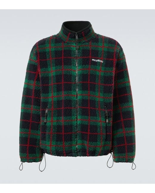 Miu Miu Green Checked Teddy Jacket for men