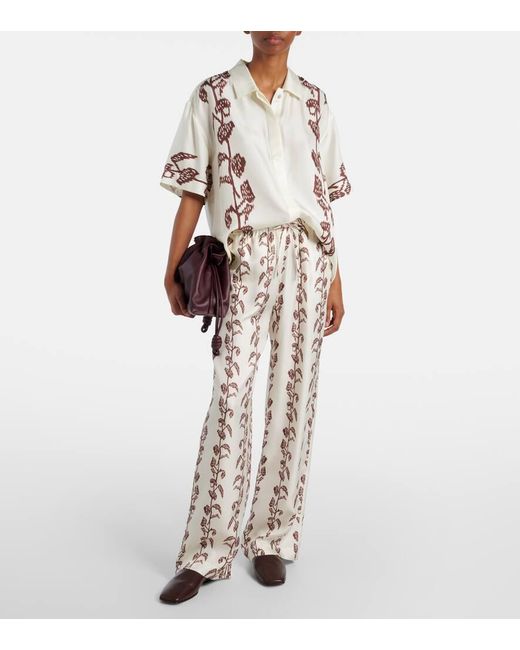 Asceno White Aurelia Silk Twill Wide-Leg Pants