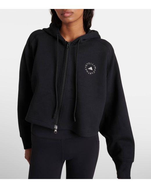 Adidas By Stella McCartney Black Cropped Cotton-blend Zip-up Hoodie