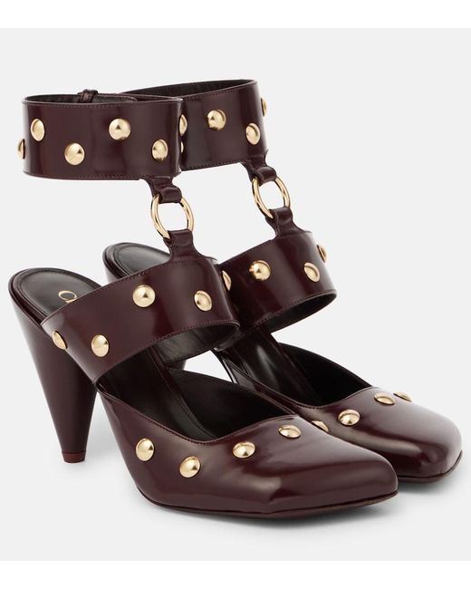 Chloé Brown Jade Studded Leather Pumps