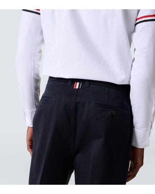 Thom Browne Blue Cotton Twill Straight Pants for men