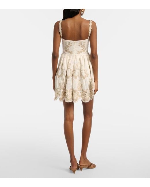 Agua Bendita Natural Mielero Embroidered Linen Minidress