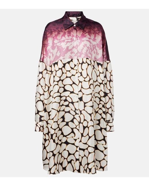 Vestido Camisero De Seda Estampado Dries Van Noten de color Red