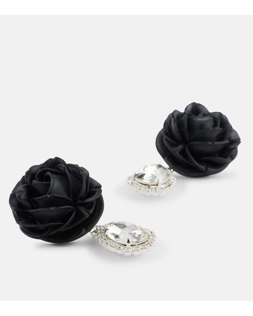Magda Butrym Black Mini Rose Crystal-Embellished Drop Earrings