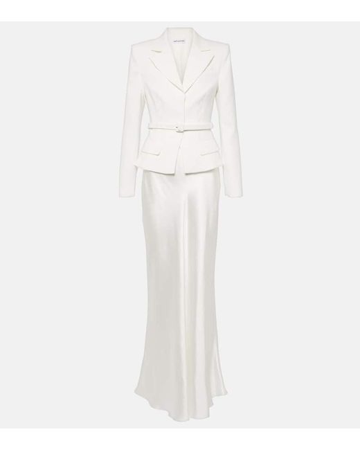 self-portrait Crêpe maxi dress ホワイト White Crepe Tailored Maxi Dress – self-portrait-US