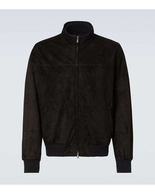Thom Sweeney Black Suede Bomber Jacket for men