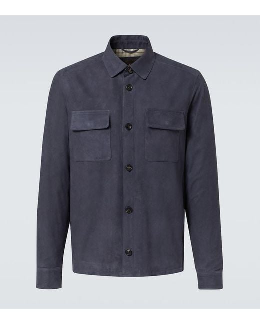 Loro Piana Blue Lowe Suede Overshirt for men