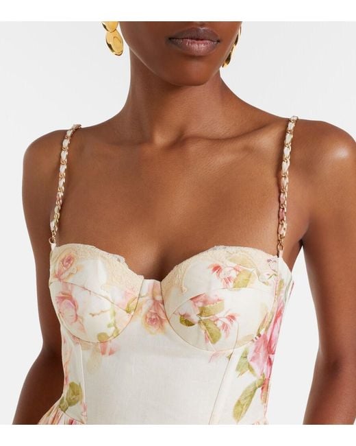 Zimmermann Natural Roselight Floral Linen Midi Dress