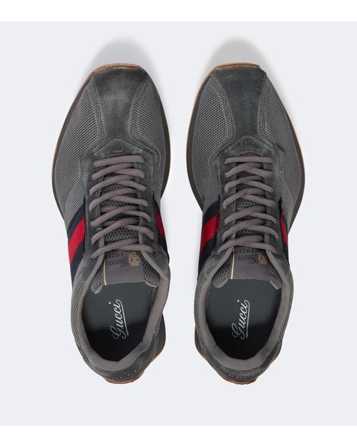 Gucci Gray Tempo Suede-Trimmed Sneakers for men