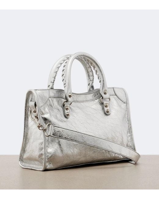 Balenciaga White Le City Small Metallic Leather Top-Handle Bag