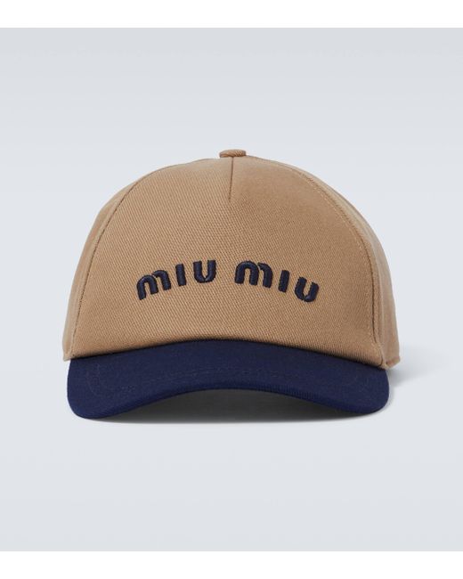 Miu Miu Blue Logo Cotton Corduroy Baseball Cap for men