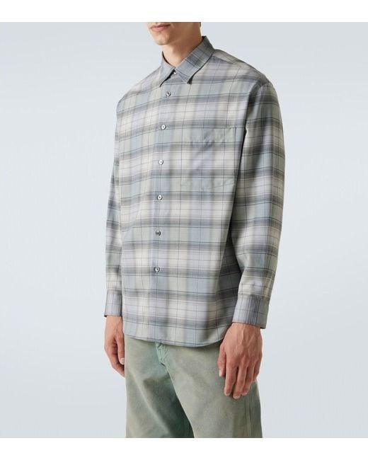 Auralee Gray Checked Wool Shirt for men