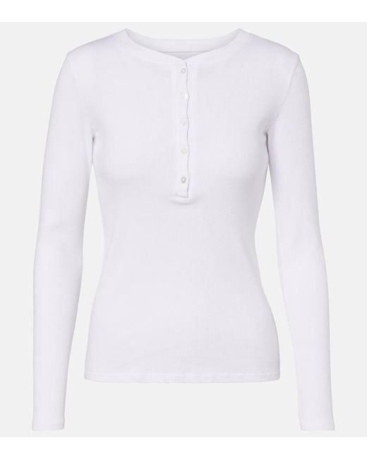 Nili Lotan White Jordan Ribbed-Knit Cotton Henley Shirt