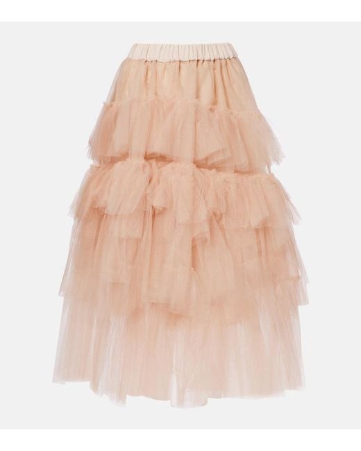Simone Rocha Natural Ruffled Tulle Midi Skirt