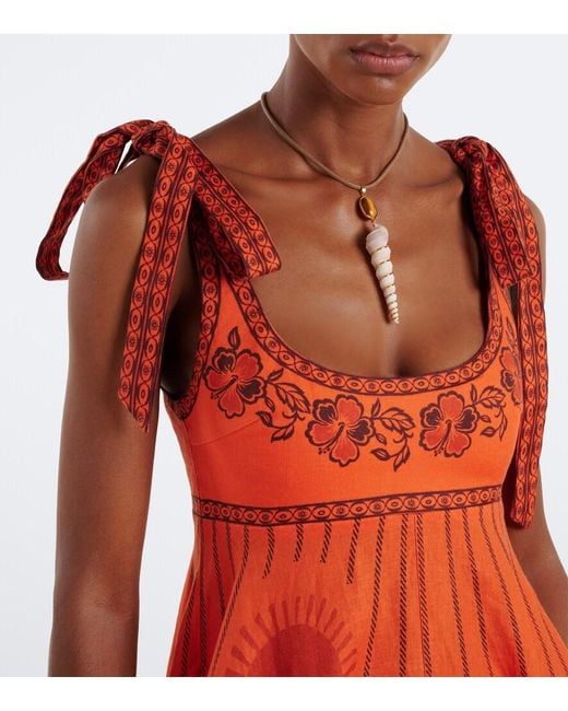 ALÉMAIS Red Boathouse Printed Linen Midi Dress