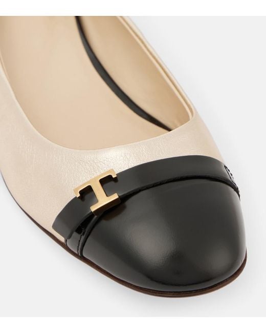 Tod's Natural Metallic Leather Ballet Flats