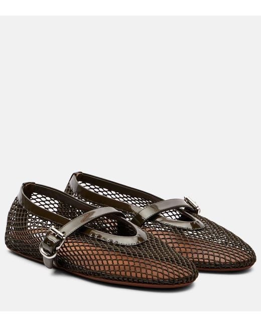 Alaïa Brown Leather-Trimmed Fishnet Ballet Flats