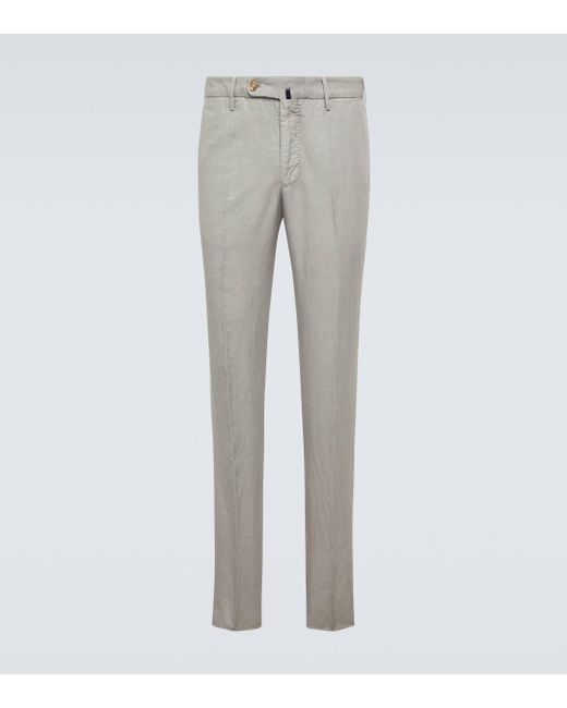 Pantalon slim en lin et coton Incotex pour homme en coloris Gray