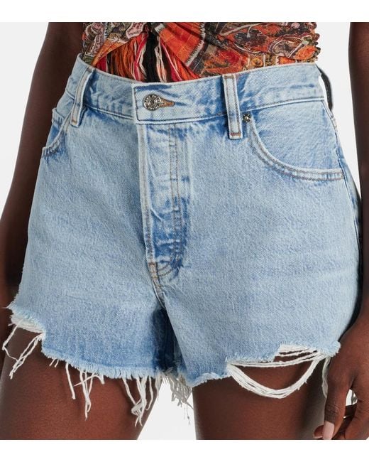 FRAME Blue The Hang Mid-Rise Denim Shorts