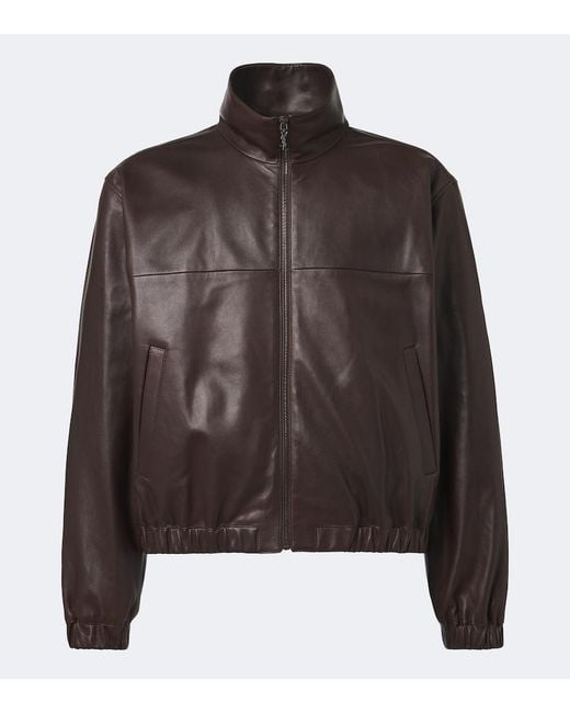 Saint Laurent Brown Leather Blouson Jacket for men