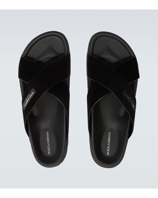 Dolce & Gabbana Black Logo Suede Sandals for men