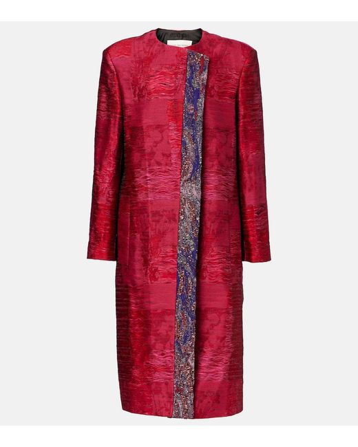 Dries Van Noten Red Cotton-Blend Jacquard Coat