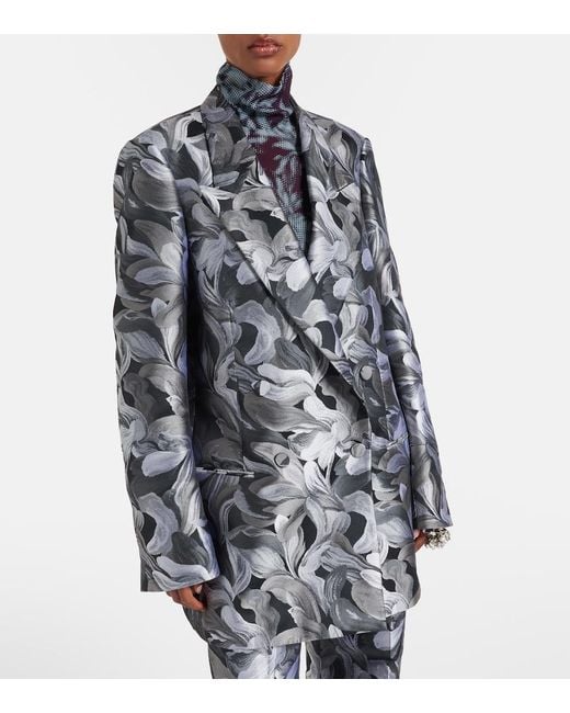 Dries Van Noten Black Double-Breasted Jacquard Blazer