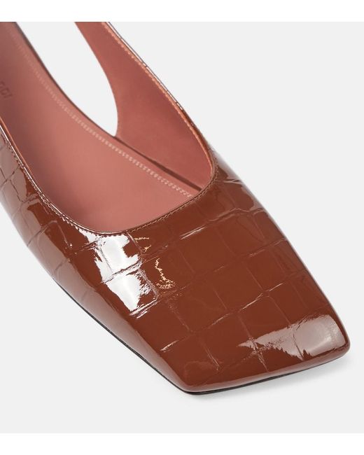 AMINA MUADDI Brown Ane Patent Leather Slingback Flats