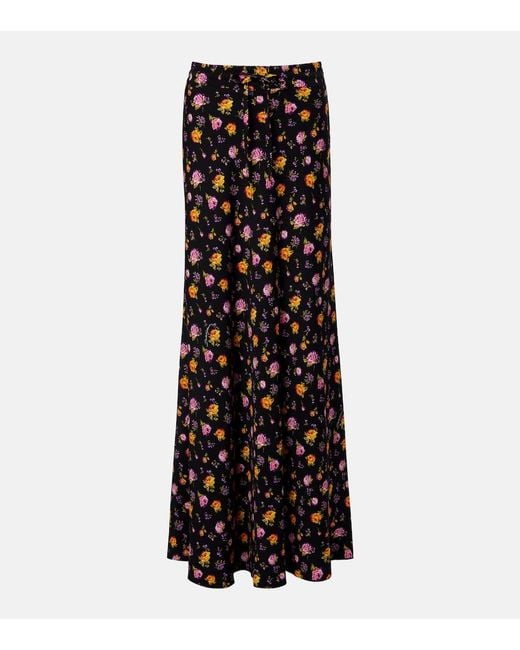 Dolce & Gabbana Black Floral Silk-Blend Charmeuse Maxi Skirt