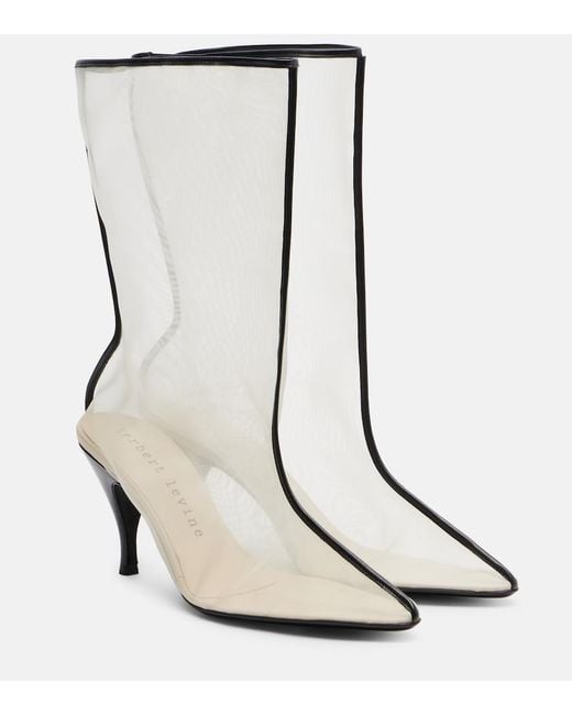 Herbert Levine White Drawing A Blank 85 Mesh Mid-Calf Boots