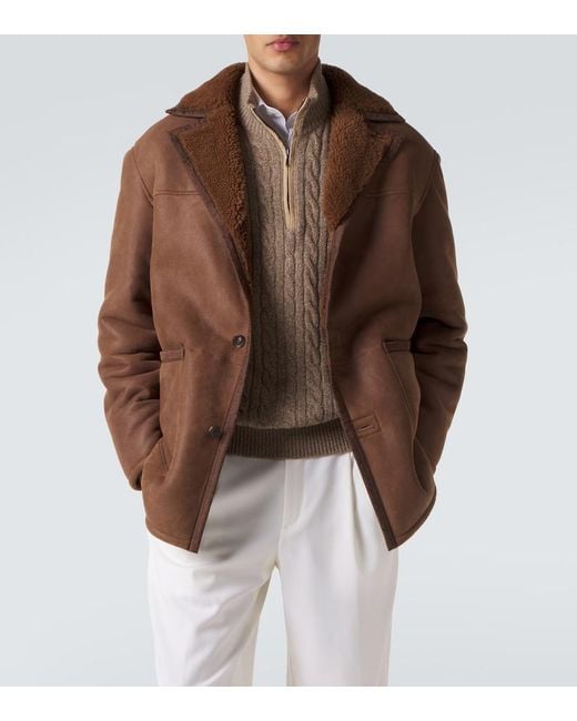 Etro Brown Shearling-Trimmed Leather Jacket for men